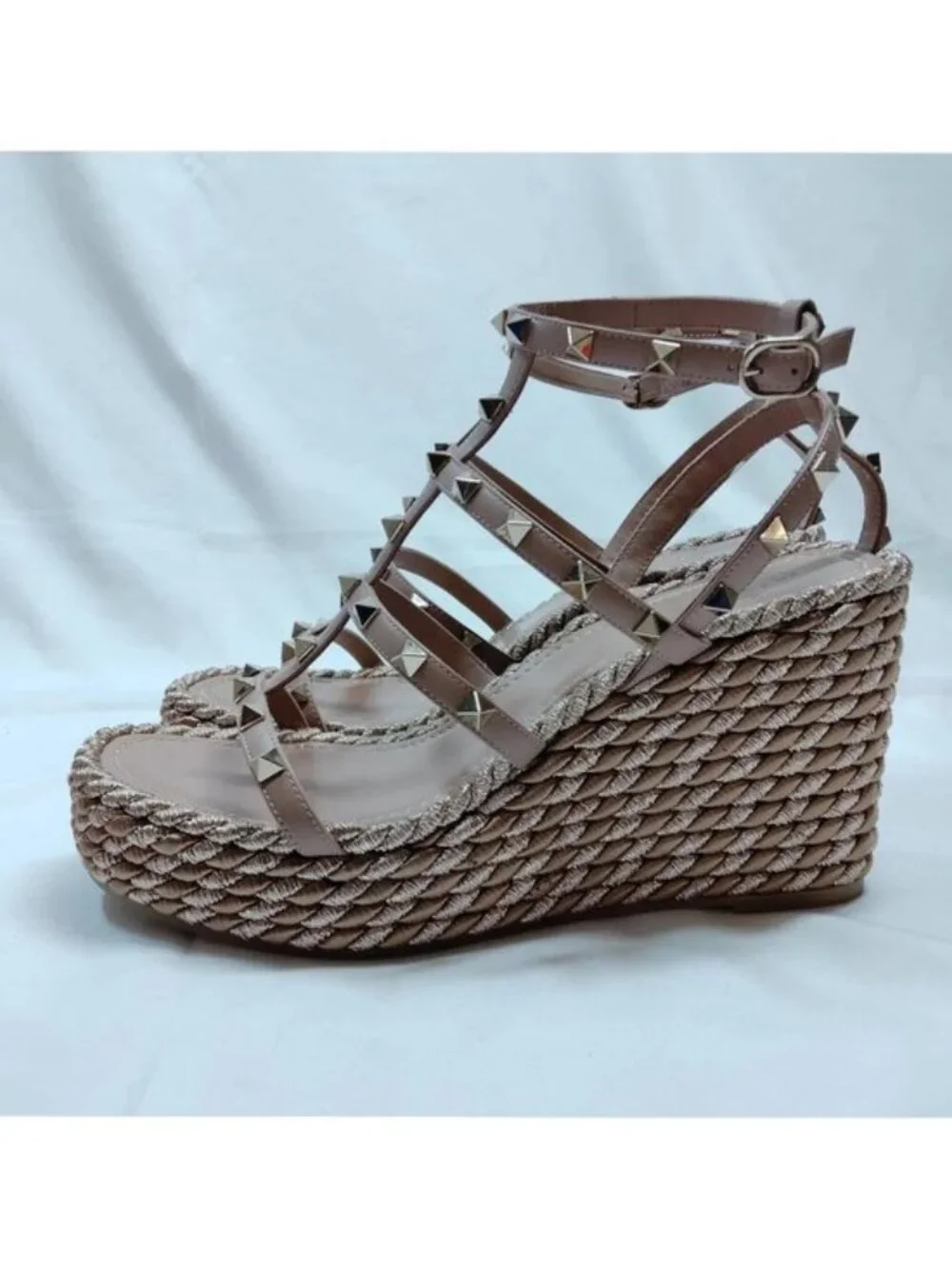 Authentic Valentino Garavani Rockstud Double Platform Espadrille Wedge Sandals